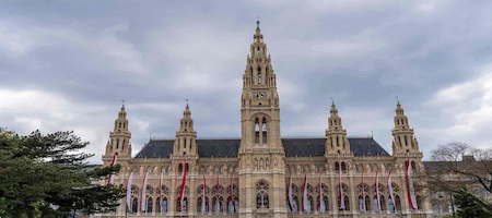 Vienna City Hall (Rathaus) with its central clock tower and pointed arches