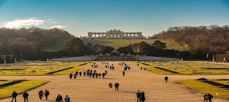Schönbrunn Palace gardens with the Gloriette on the hill in the background