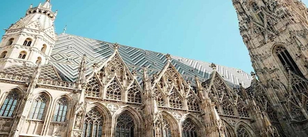 St. Stephen’s Cathedral in Vienna with Gothic stonework and its patterned tiled roof